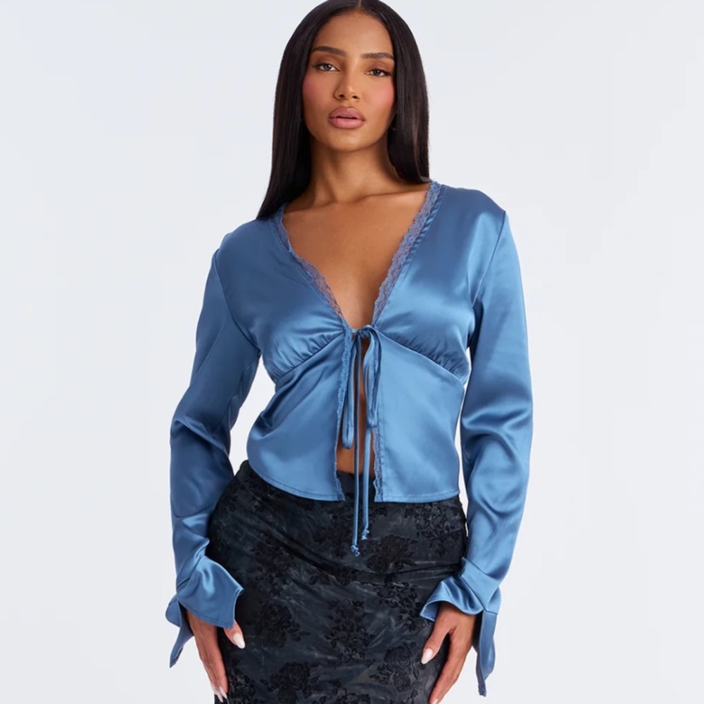 Gorgeously Beautiful Satin Top - Slate Blue